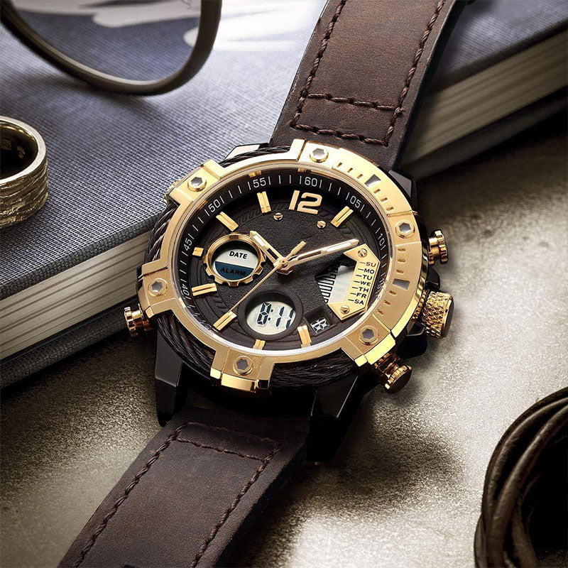 Reloj deportivo de cuarzo multifunción con doble pantalla para hombre, resistente al agua 3 ATM