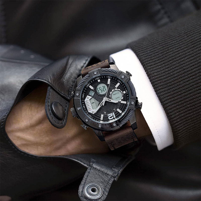 Reloj deportivo de cuarzo multifunción con doble pantalla para hombre, resistente al agua 3 ATM