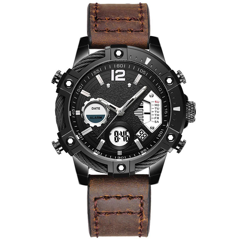 Reloj deportivo de cuarzo multifunción con doble pantalla para hombre, resistente al agua 3 ATM