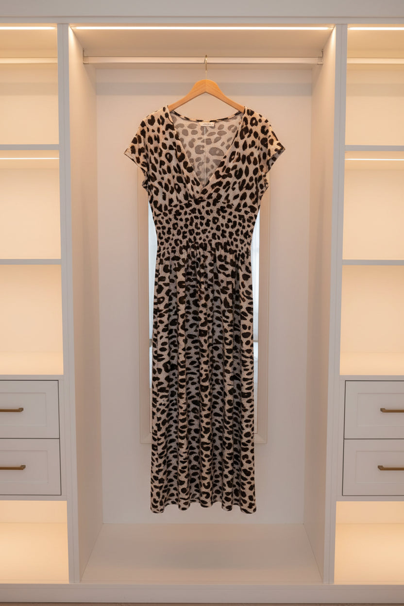 Vestido Paula con Estampado de Leopardo y Escote en V para Mujer