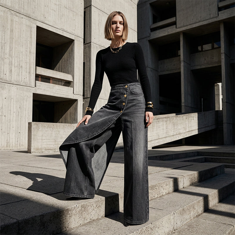Silvia | Pantalón vaquero asimétrico de talle alto