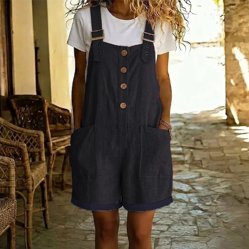 Mono retro liso con tirantes para mujer - Tirantes regulables, bolsillos grandes y corte relajado