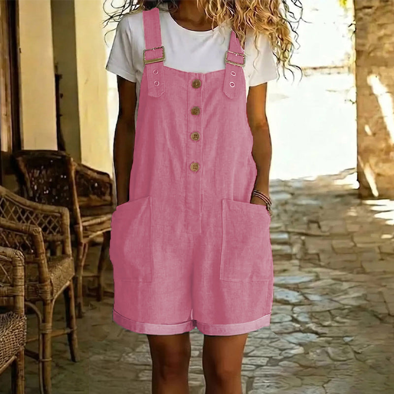Mono retro liso con tirantes para mujer - Tirantes regulables, bolsillos grandes y corte relajado