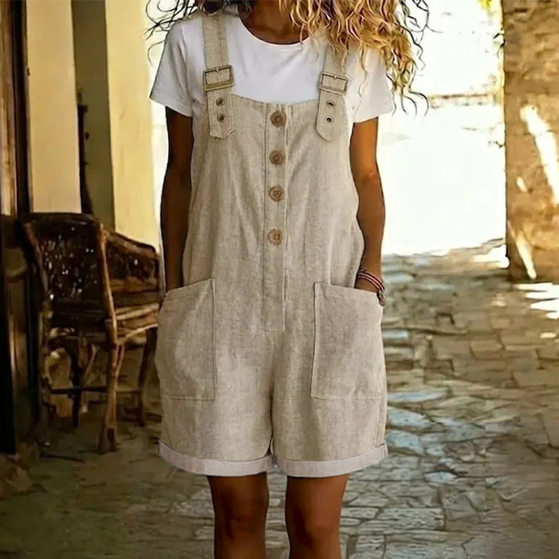 Mono retro liso con tirantes para mujer - Tirantes regulables, bolsillos grandes y corte relajado