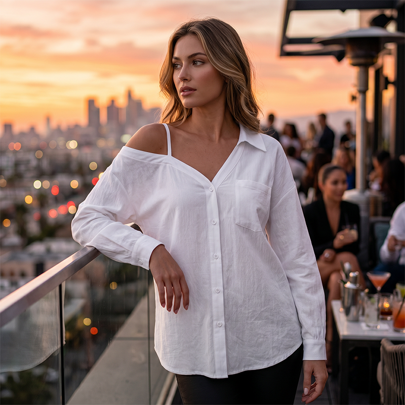 Patricia | Camisa asimétrica de hombro descubierto