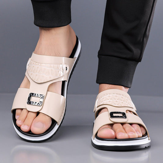 Sandalias slip-on de polipiel para hombre - Doble textura, suela antideslizante, tallas 39-48
