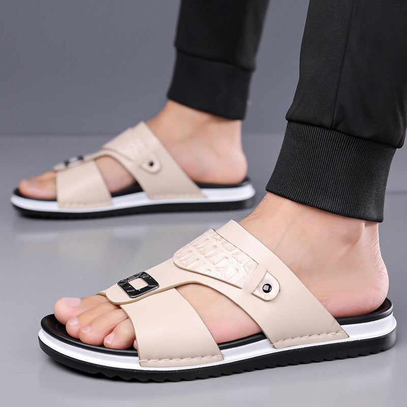 Sandalias slip-on de polipiel para hombre - Doble textura, suela antideslizante, tallas 39-48
