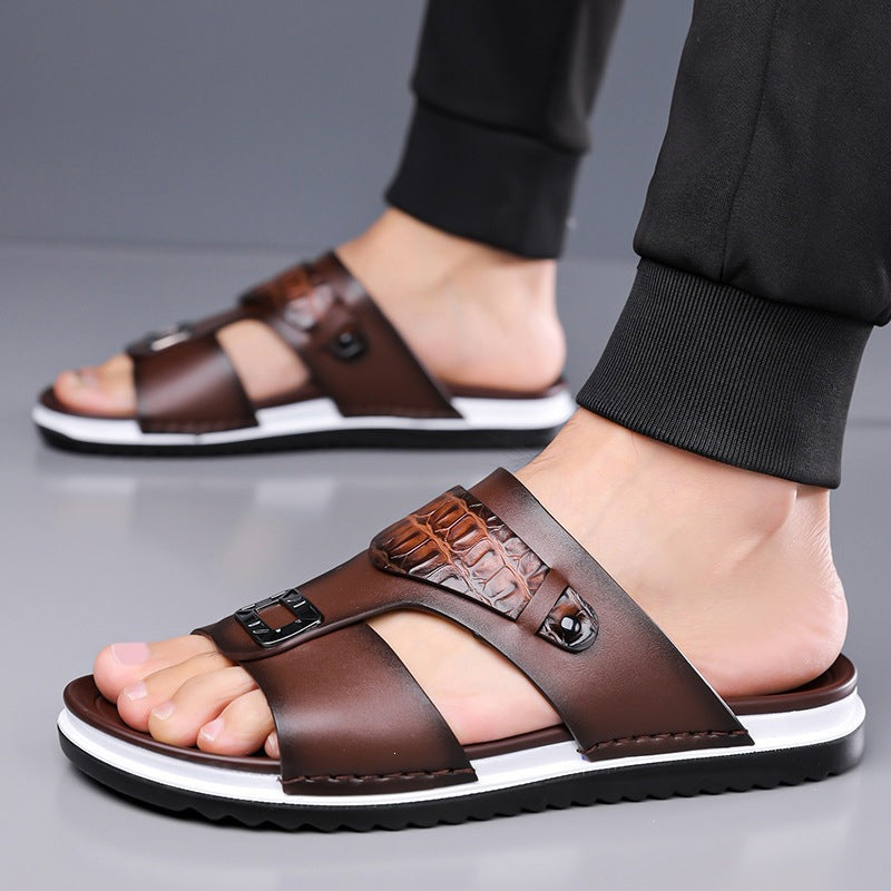 Sandalias slip-on de polipiel para hombre - Doble textura, suela antideslizante, tallas 39-48