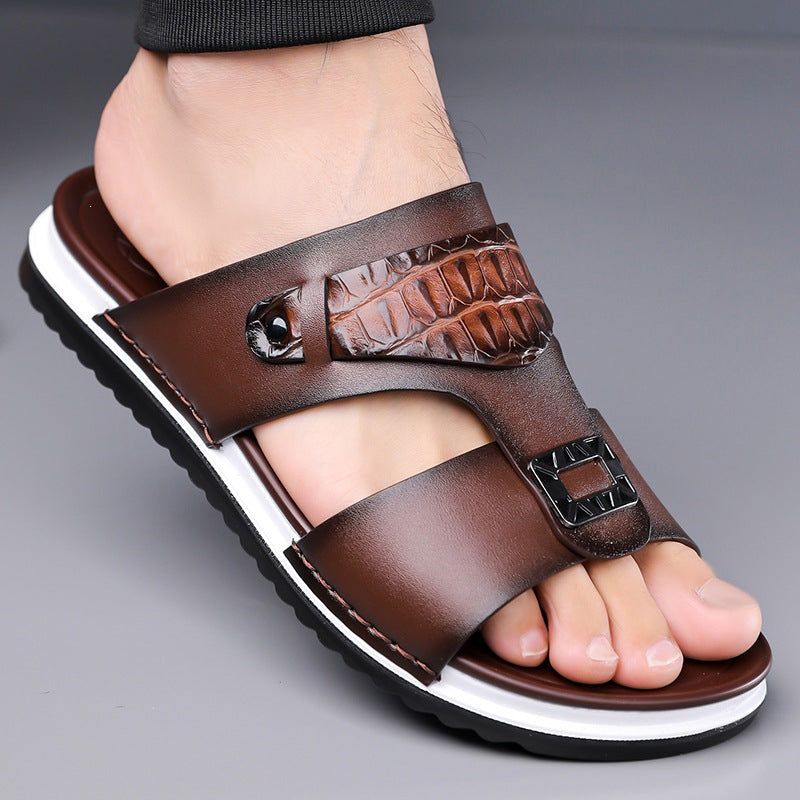 Sandalias slip-on de polipiel para hombre - Doble textura, suela antideslizante, tallas 39-48