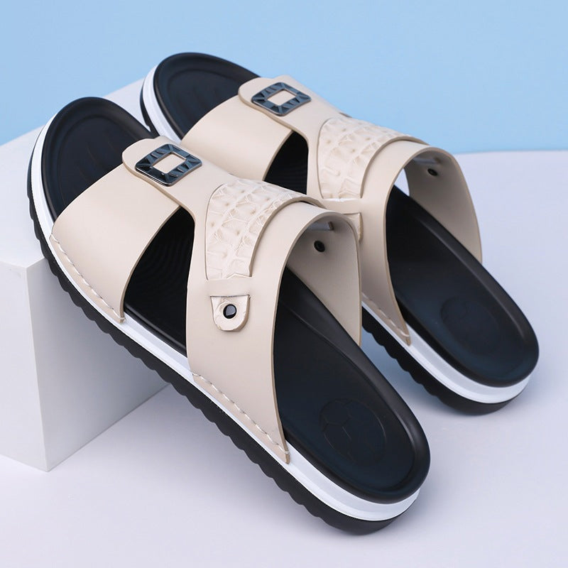 Sandalias slip-on de polipiel para hombre - Doble textura, suela antideslizante, tallas 39-48