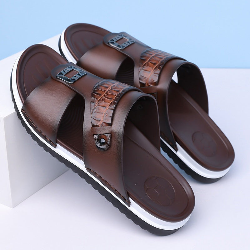 Sandalias slip-on de polipiel para hombre - Doble textura, suela antideslizante, tallas 39-48