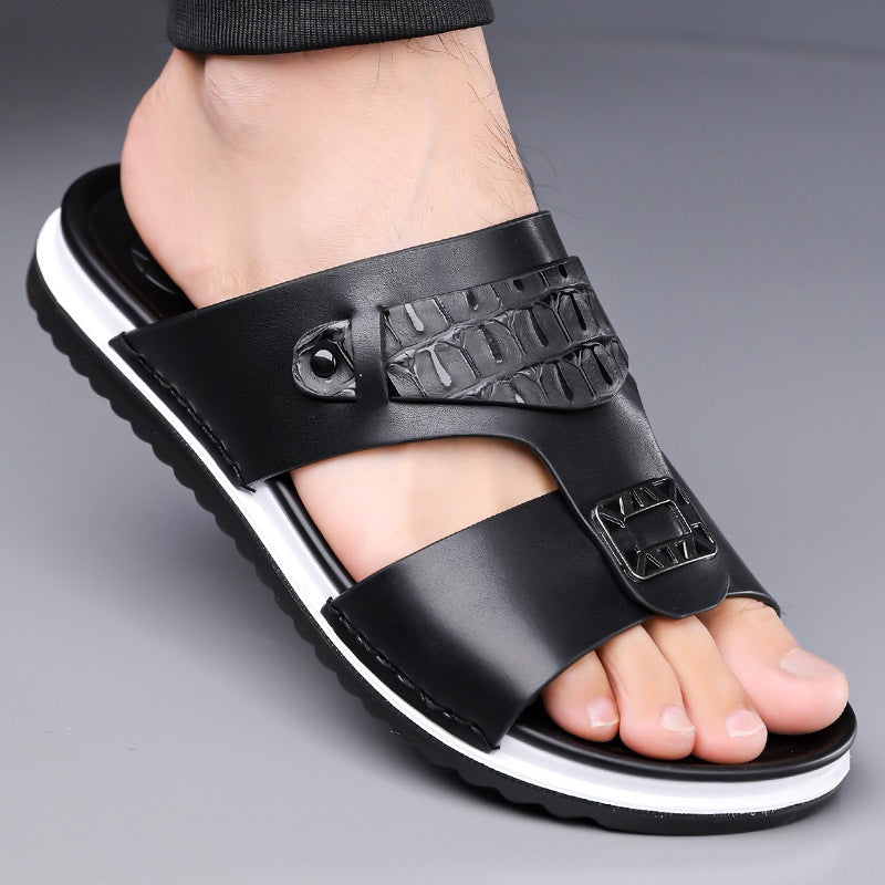 Sandalias slip-on de polipiel para hombre - Doble textura, suela antideslizante, tallas 39-48