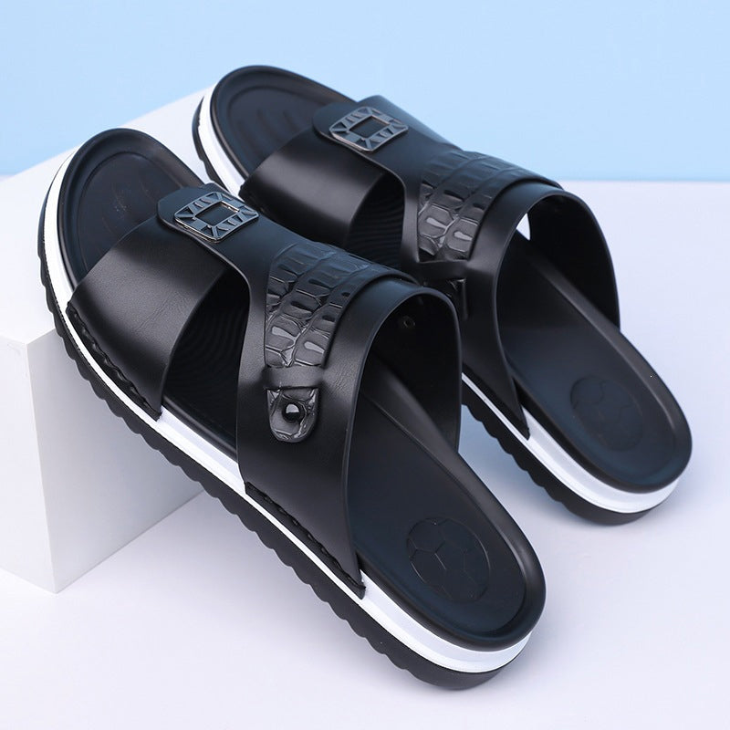 Sandalias slip-on de polipiel para hombre - Doble textura, suela antideslizante, tallas 39-48