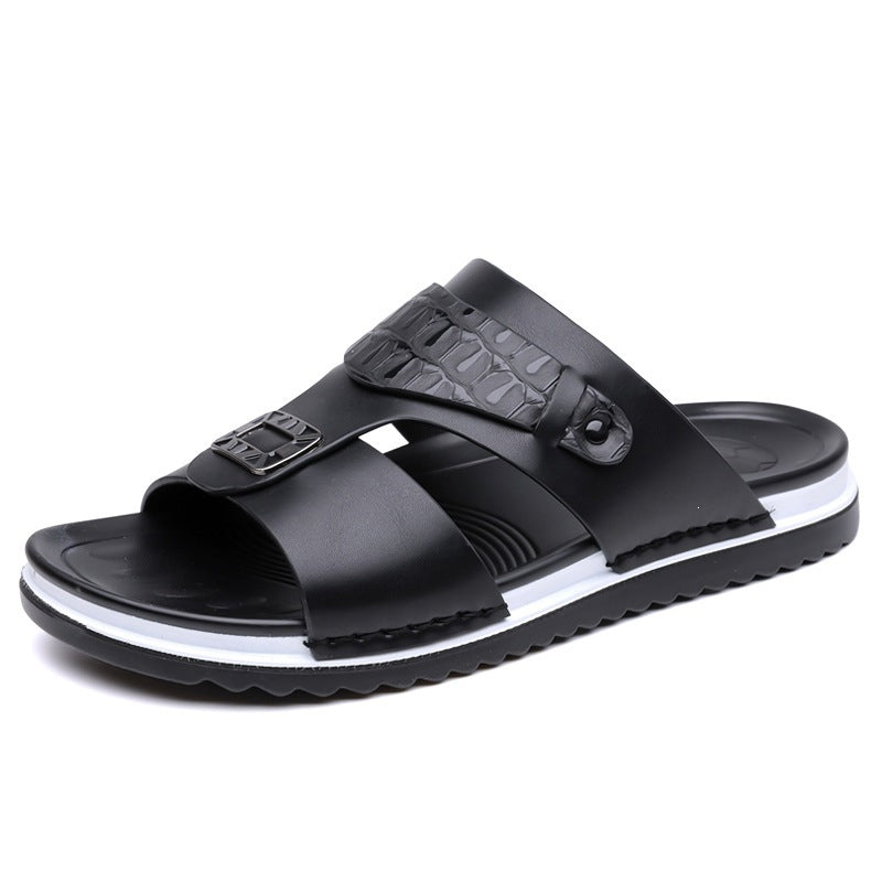 Sandalias slip-on de polipiel para hombre - Doble textura, suela antideslizante, tallas 39-48