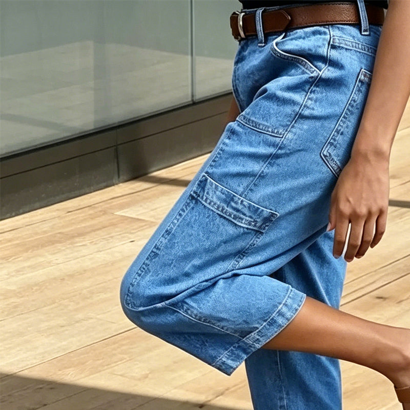 Pantalon vaquero corto extensible para mujer - Corte barrel relajado, talle medio, bolsillos multiples, tallas S-3XL