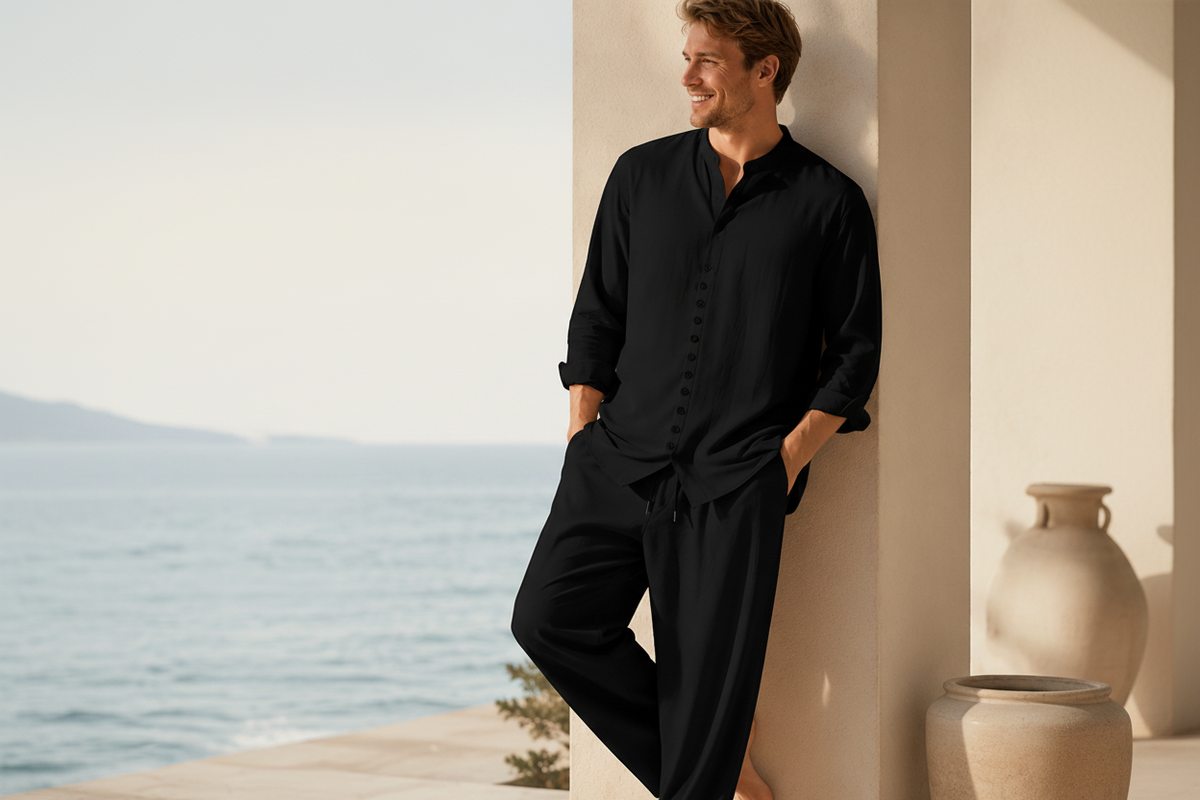 Conjunto camisa y pantalon transpirable para hombre - Material ligero, estilo minimalista, tallas S-5XL