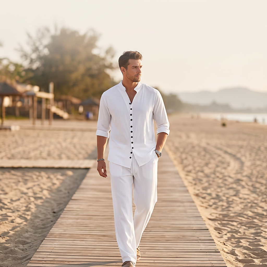 Conjunto camisa y pantalon transpirable para hombre - Material ligero, estilo minimalista, tallas S-5XL