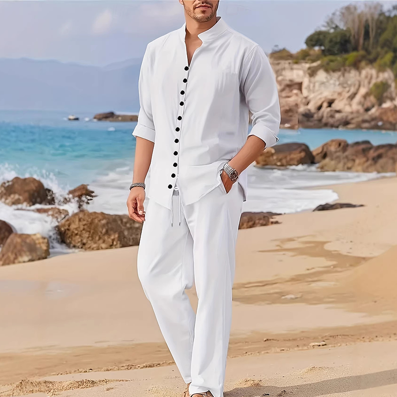 Conjunto camisa y pantalon transpirable para hombre - Material ligero, estilo minimalista, tallas S-5XL
