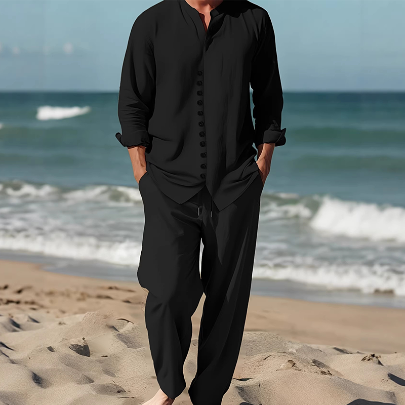 Conjunto camisa y pantalon transpirable para hombre - Material ligero, estilo minimalista, tallas S-5XL